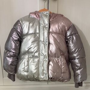 GAP Metallic Silver and Rose Pink Puffer Jacket - Kids